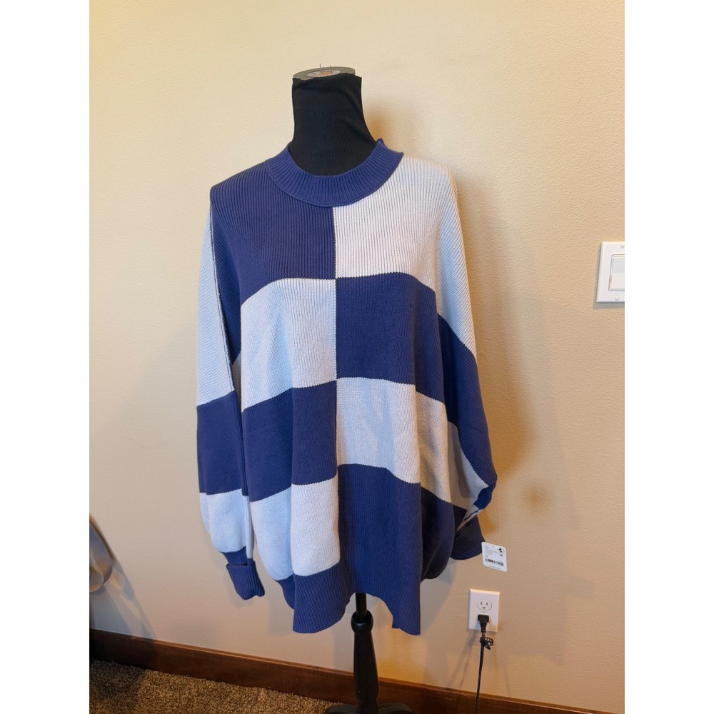 Free People Checkmate Crewneck Pullover Sweater Block Color Oversized